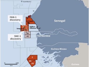 Guinea-Bissau blocks 2, 4A and 5A, to the south of FAR's interest in the SNE discovery off Senegal (Map credit: FAR)