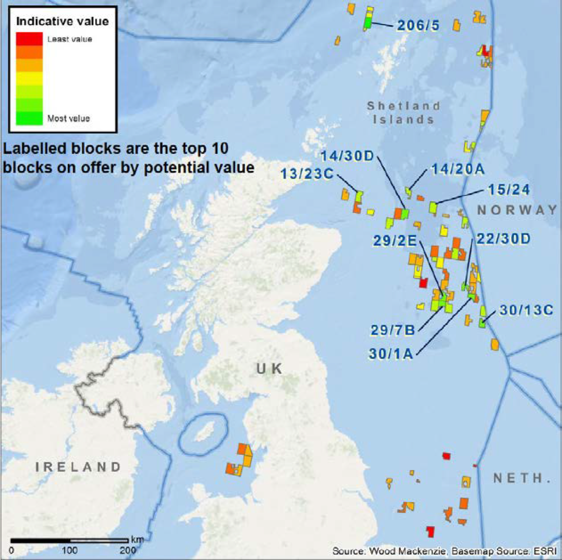 30th Round blocks with small pools (Source: Wood Mackenzie UDT, GEM)